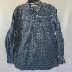 Mens Sz Large Rodeo Pearl Snap Western Shirt All Over Paisley Print Cowboy